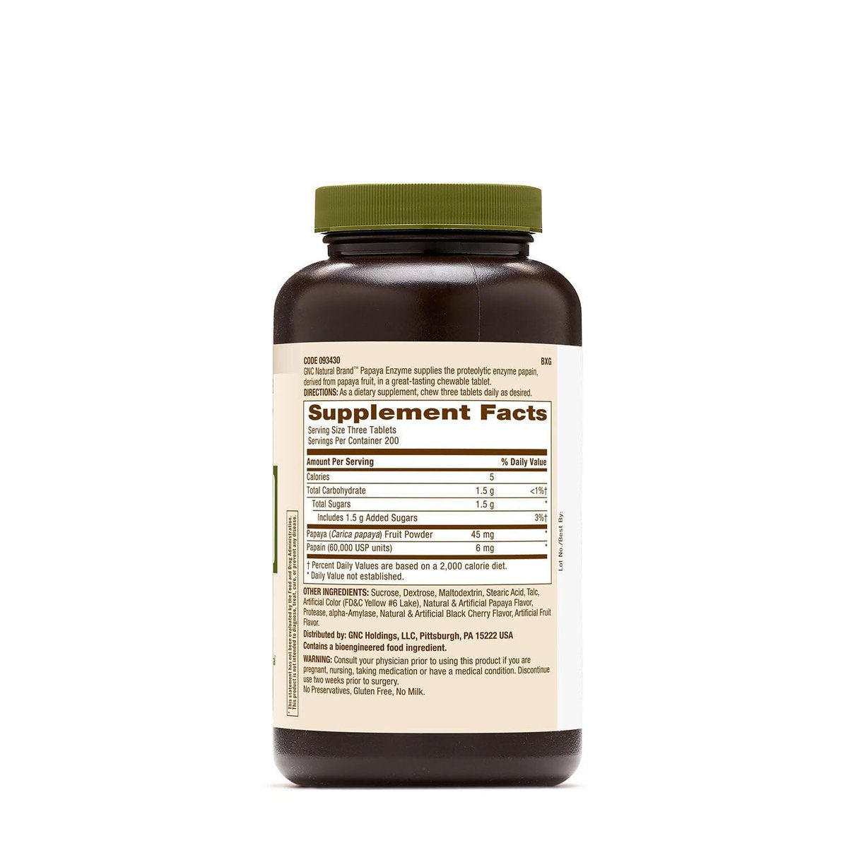 GNC Natural Brand Papaya Enzyme – 600 Kautabletten, Verdauungsenzym-Komplex