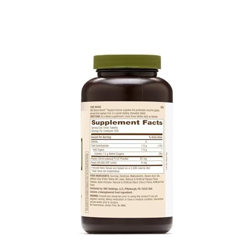 GNC Natural Brand Papaya Enzyme – 600 Kautabletten, Verdauungsenzym-Komplex