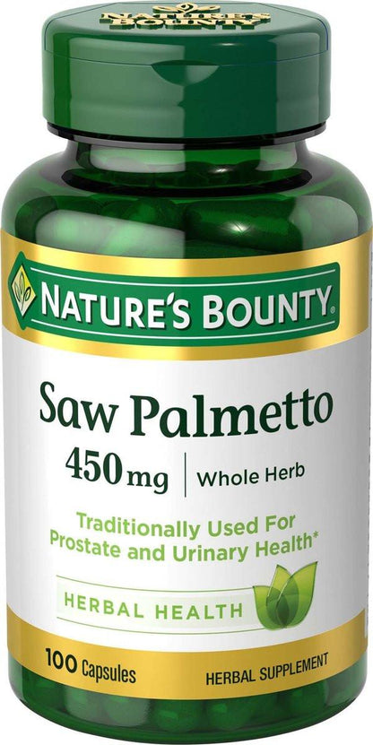 Nature's Bounty Sägepalme 450 mg, 100 Kapseln – Herbal Health Supplement für Prostata- und Harnwegsgesundheit