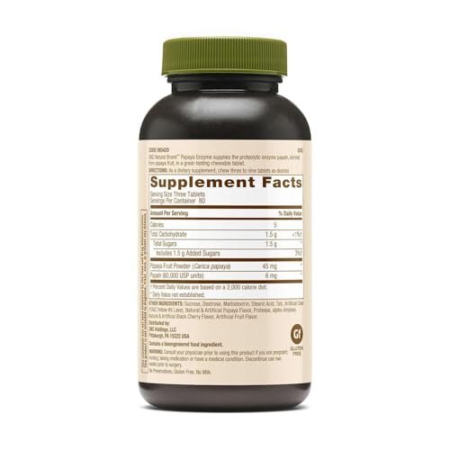 GNC Natural Brand Papaya Enzymes – 240 Tabletten – Unterstützt eine gesunde Verdauungsfunktion