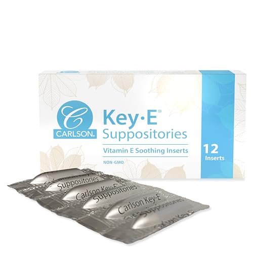 Carlson Key-E Zäpfchen, 30 IE Vitamin E, befeuchtet trockene Stellen, für Frauen und Männer, vaginal & rektal, 12 Stück