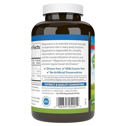Carlson Magnesium-Gele, 400 mg Magnesium pro Weichkapsel, Herz- und Muskelunterstützung, Magnesium-Gelkapseln, Darmfunktion, Magnesium-Ergänzung, 250 Weichkapseln