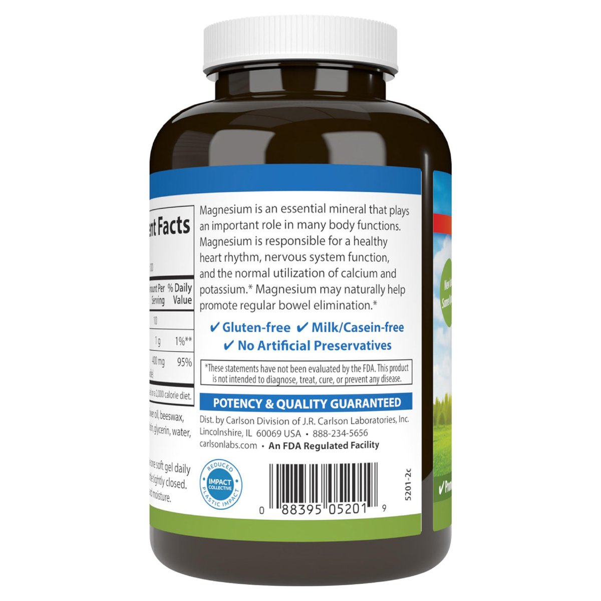 Carlson Magnesium-Gele, 400 mg Magnesium pro Weichkapsel, Herz- und Muskelunterstützung, Magnesium-Gelkapseln, Darmfunktion, Magnesium-Ergänzung, 250 Weichkapseln