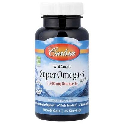 Carlson Super Omega-3 Gems – 1200 mg Omega-3, nachhaltig gefangen, 50 Weichkapseln