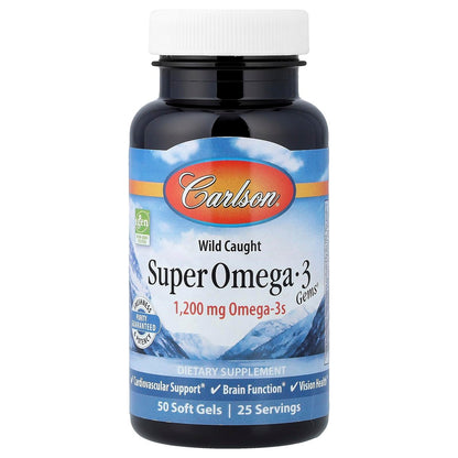 Carlson Super Omega-3 Gems – 1200 mg Omega-3, nachhaltig gefangen, 50 Weichkapseln