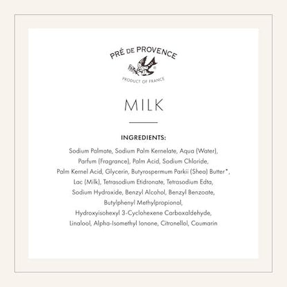 Pre de Provence Kunstseife mit Bio-Sheabutter – Quad-Gemahlene Naturseife für reichhaltigen, sanften Schaum – 8,8 Unzen – Milch