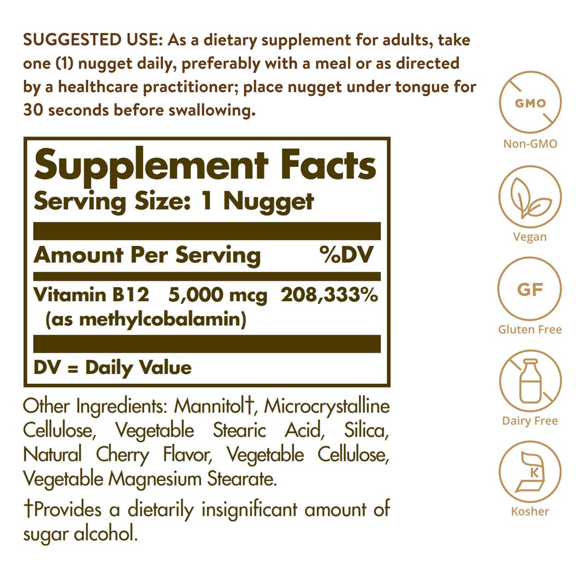 Solgar Methylcobalamin (Vitamin B12) 5000 mcg, 60 Nuggets - Kirschgeschmack - Unterstützt den Energiestoffwechsel - Körperbereite, aktive Form - Non-GMO, Vegan, Glutenfrei - 60 Portionen