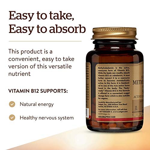 Solgar Methylcobalamin (Vitamin B12) 5000 mcg, 60 Nuggets - Kirschgeschmack - Unterstützt den Energiestoffwechsel - Körperbereite, aktive Form - Non-GMO, Vegan, Glutenfrei - 60 Portionen