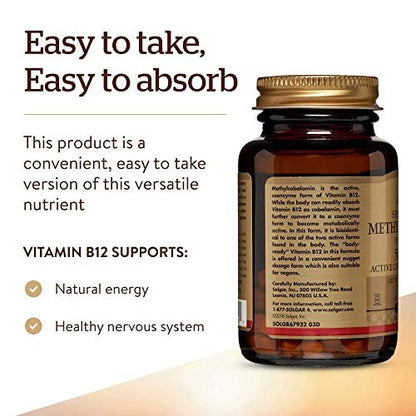 Solgar Methylcobalamin (Vitamin B12) 5000 mcg, 60 Nuggets - Kirschgeschmack - Unterstützt den Energiestoffwechsel - Körperbereite, aktive Form - Non-GMO, Vegan, Glutenfrei - 60 Portionen