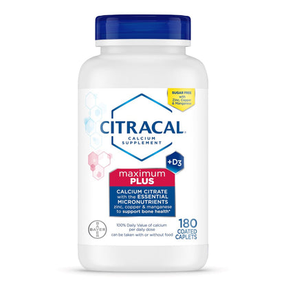 Citracal Maximum Plus Kalziumpräparat – Kalziumcitrat mit Vitamin D3, Zink und essentiellen Mineralien zur Unterstützung der Knochengesundheit, ab 12 Jahren, 180 Tabletten (Verpackung kann variieren)