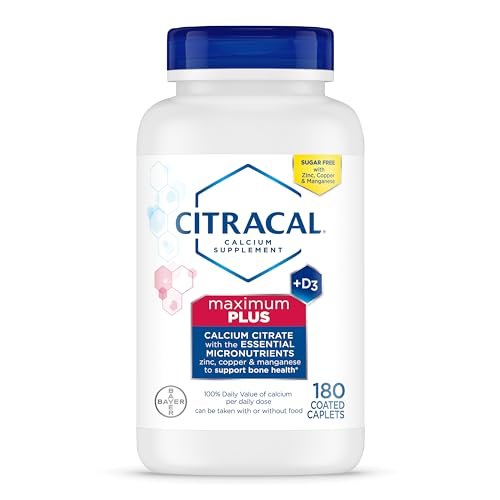 Citracal Maximum Plus Kalziumpräparat – Kalziumcitrat mit Vitamin D3, Zink und essentiellen Mineralien zur Unterstützung der Knochengesundheit, ab 12 Jahren, 180 Tabletten (Verpackung kann variieren)