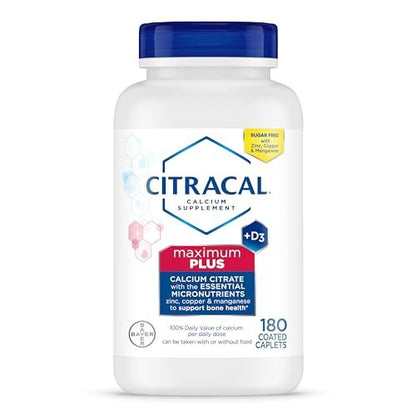 Citracal Maximum Plus Kalziumpräparat – Kalziumcitrat mit Vitamin D3, Zink und essentiellen Mineralien zur Unterstützung der Knochengesundheit, ab 12 Jahren, 180 Tabletten (Verpackung kann variieren)