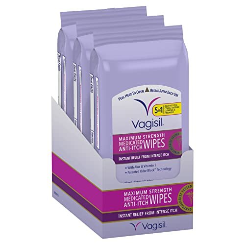 Vagisil Anti-Juckreiz Feuchttücher, medizinische Intimtücher, Maximalstärke, sofortige Linderung, 20 Tücher (3er-Pack)