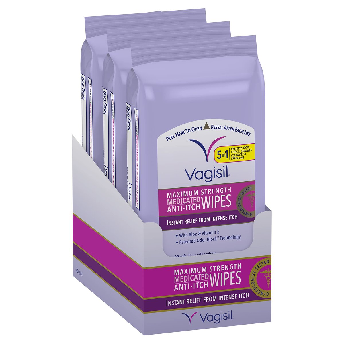 Vagisil Anti-Juckreiz Feuchttücher, medizinische Intimtücher, Maximalstärke, sofortige Linderung, 20 Tücher (3er-Pack)