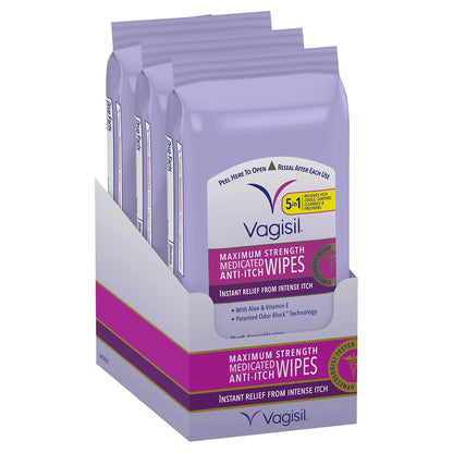 Vagisil Anti-Juckreiz Feuchttücher, medizinische Intimtücher, Maximalstärke, sofortige Linderung, 20 Tücher (3er-Pack)