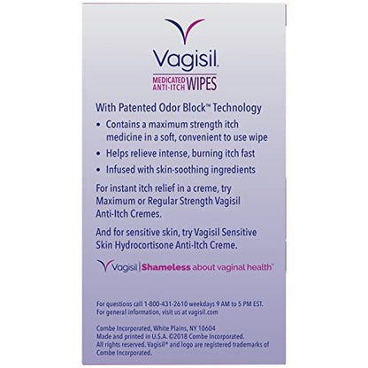 Vagisil Anti-Juckreiz Feuchttücher, medizinische Intimtücher, Maximalstärke, sofortige Linderung, 20 Tücher (3er-Pack)