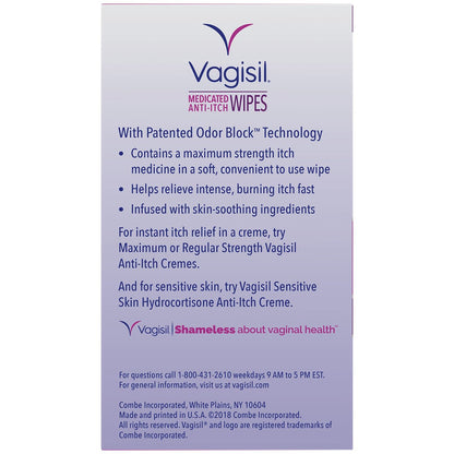 Vagisil Anti-Juckreiz Feuchttücher, medizinische Intimtücher, Maximalstärke, sofortige Linderung, 20 Tücher (3er-Pack)