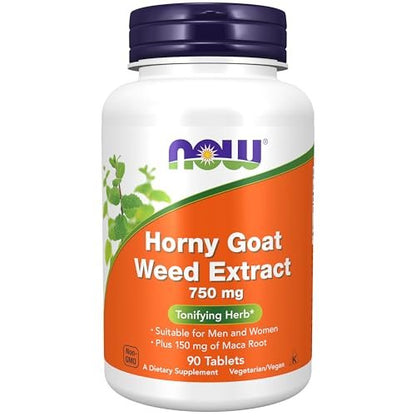 NOW Supplements, Horny Goat Weed Extrakt 750 mg plus 150 mg Maca-Wurzel, tonisierendes Kraut*, 90 Tabletten