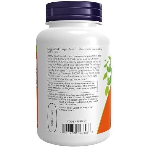 NOW Supplements, Horny Goat Weed Extrakt 750 mg plus 150 mg Maca-Wurzel, tonisierendes Kraut*, 90 Tabletten