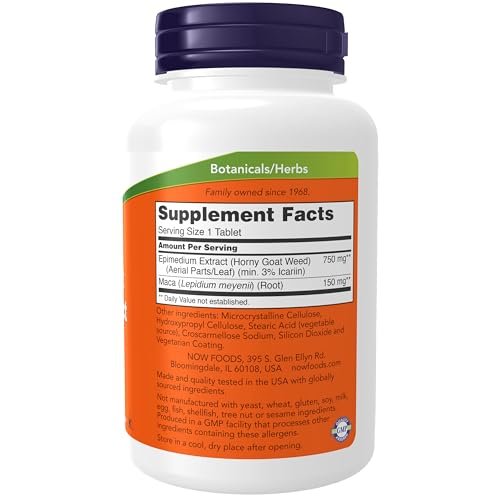 NOW Supplements, Horny Goat Weed Extrakt 750 mg plus 150 mg Maca-Wurzel, tonisierendes Kraut*, 90 Tabletten