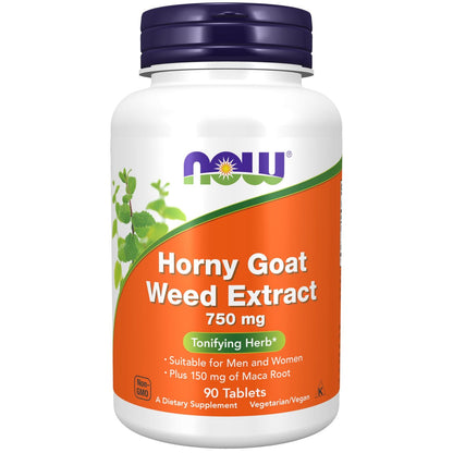 NOW Supplements, Horny Goat Weed Extrakt 750 mg plus 150 mg Maca-Wurzel, tonisierendes Kraut*, 90 Tabletten