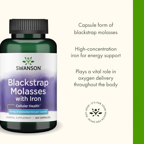 Swanson Blackstrap Molasses Kapseln – Natürliches Eisenpräparat für gesunde Haut (120 Kapseln, 29 mg)