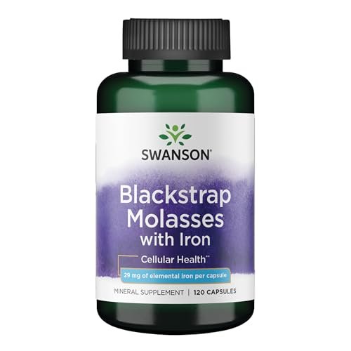 Swanson Blackstrap Molasses Kapseln – Natürliches Eisenpräparat für gesunde Haut (120 Kapseln, 29 mg)