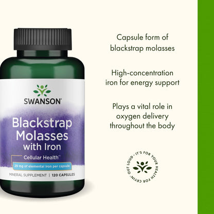 Swanson Blackstrap Molasses Kapseln – Natürliches Eisenpräparat für gesunde Haut (120 Kapseln, 29 mg)