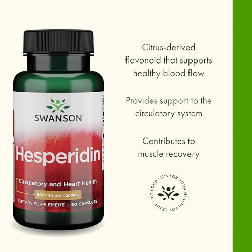 Swanson Hesperidin – Zitrusfrucht-Extrakt für Herz-Kreislauf-Unterstützung und Muskelregeneration – Antioxidative Eigenschaften – Glutenfrei & Non-GMO – 60 Kapseln