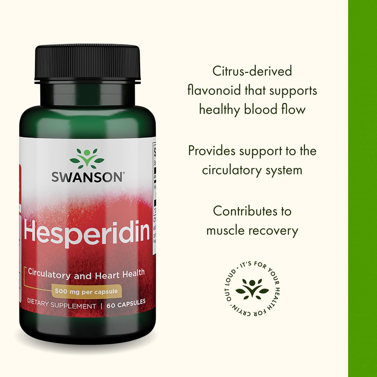 Swanson Hesperidin – Zitrusfrucht-Extrakt für Herz-Kreislauf-Unterstützung und Muskelregeneration – Antioxidative Eigenschaften – Glutenfrei & Non-GMO – 60 Kapseln