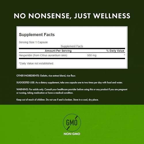Swanson Hesperidin – Zitrusfrucht-Extrakt für Herz-Kreislauf-Unterstützung und Muskelregeneration – Antioxidative Eigenschaften – Glutenfrei & Non-GMO – 60 Kapseln