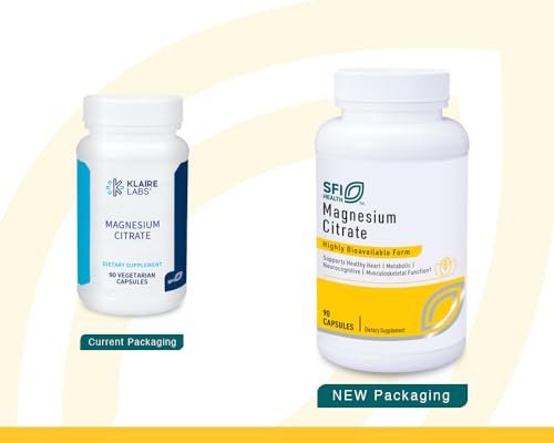 Klaire Labs SFI Health Magnesiumcitrat Kapseln – Hoch bioverfügbares Magnesium für Energie, Muskeln, Nerven, Knochen und Kognition (90 Kapseln)