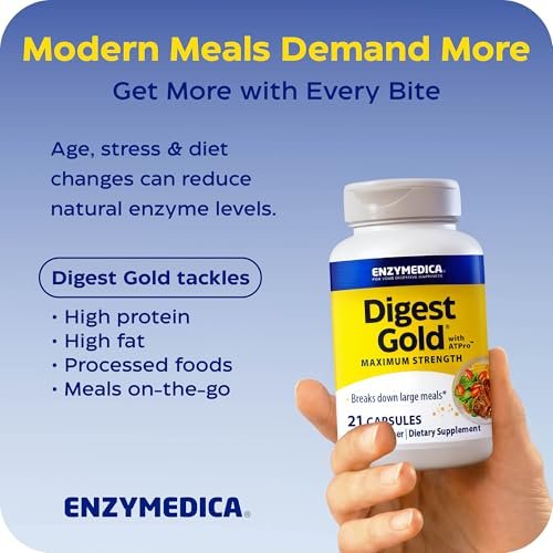 Enzymedica Digest Gold + ATPro, Maximale Stärke Verdauungsenzyme, Hilft bei großen Mahlzeiten für sofortige Blähungslinderung, 45 Kapseln