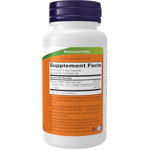 NOW Supplements, DOPA Mucuna, standardisierter Mucuna-Extrakt mit natürlich vorkommenden 15 % L-Dopa, 90 vegane Kapseln