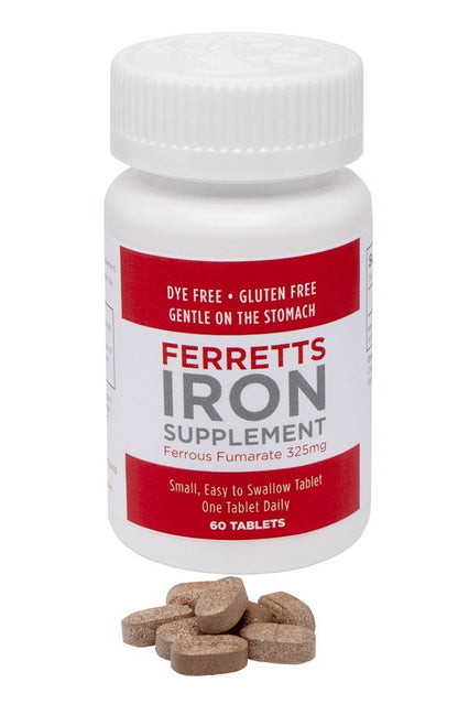 Ferretts Eisen Tabletten 106mg (325mg Eisenfumarat) – 60-Tage-Vorrat Hochdosierte Eisenpräparate für Frauen & Männer, Magenfreundlich, 60 Tabletten