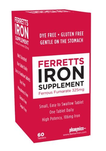 Ferretts Eisen Tabletten 106mg (325mg Eisenfumarat) – 60-Tage-Vorrat Hochdosierte Eisenpräparate für Frauen & Männer, Magenfreundlich, 60 Tabletten