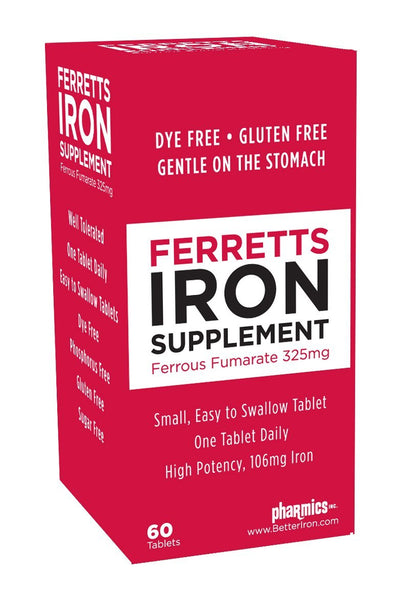 Ferretts Eisen Tabletten 106mg (325mg Eisenfumarat) – 60-Tage-Vorrat Hochdosierte Eisenpräparate für Frauen & Männer, Magenfreundlich, 60 Tabletten