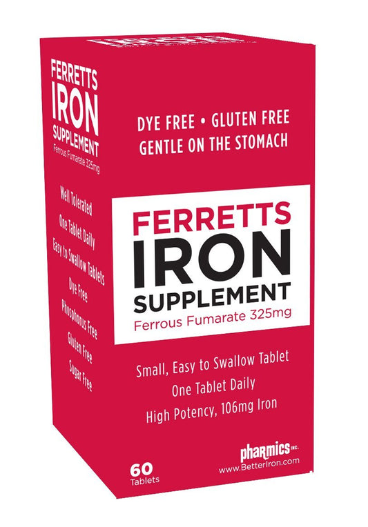Ferretts Eisen Tabletten 106mg (325mg Eisenfumarat) – 60-Tage-Vorrat Hochdosierte Eisenpräparate für Frauen & Männer, Magenfreundlich, 60 Tabletten