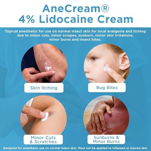 AneCream 4% Lidocain Creme – Topische Betäubungscreme gegen Juckreiz, kleine Schnitte, Schürfwunden, Insektenstiche und leichten Sonnenbrand (0,5 oz / 15 g)