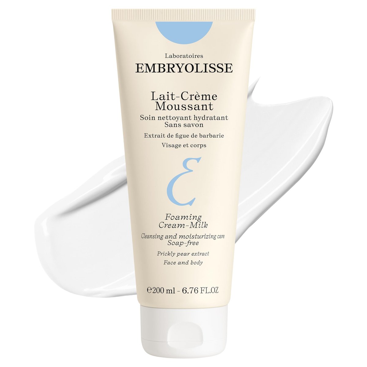 Embryolisse Schaumcreme-Milch. Feuchtigkeitsspendender Reiniger für Gesicht und Körper, seifenfrei, vegane Formel, 200 ml