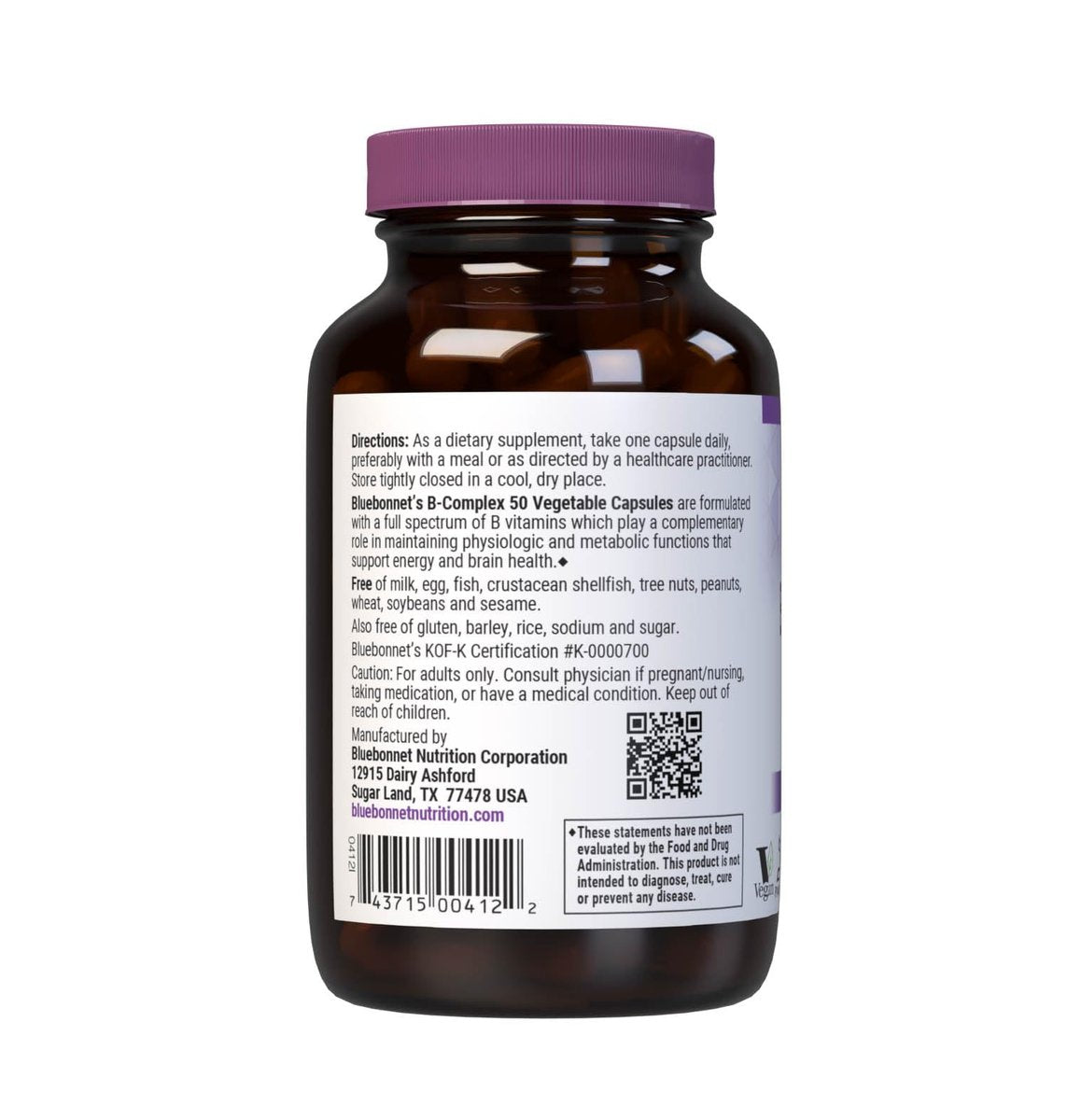 Bluebonnet Vitamin B Complex Vollspektrum B-Vitamine – Energieunterstützung – Komplettes Vit B mit Inositol, Biotin, Riboflavin, Folat als Folsäure, Cholin, B6 & B12 – Vegan, Glutenfrei – 100 pflanzliche Kapseln