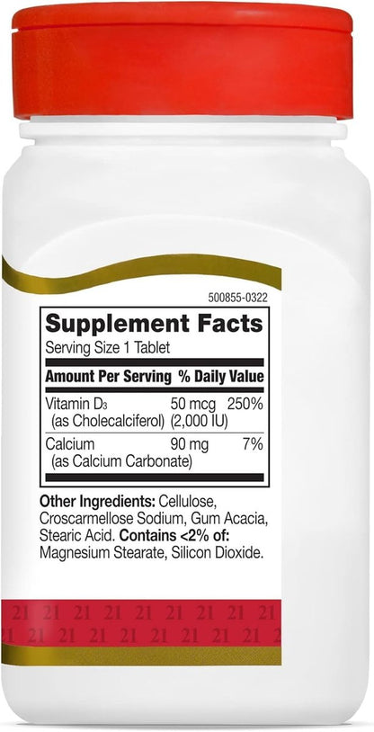 21st Century D3 2000 IE Tabletten, 110 Stück | Vitamin D Nahrungsergänzung
