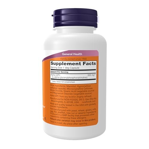 NOW Supplements, Alpha GPC 300 mg – Bioverfügbare Cholin-Quelle, 60 vegane Kapseln