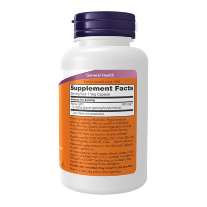 NOW Supplements, Alpha GPC 300 mg – Bioverfügbare Cholin-Quelle, 60 vegane Kapseln