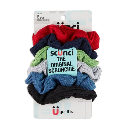Scunci by Conair Original Scrunchie Waffle-Knit Haargummis – 6er-Pack in Navy, Weiß, Rot, Blau, Grau und Schwarz