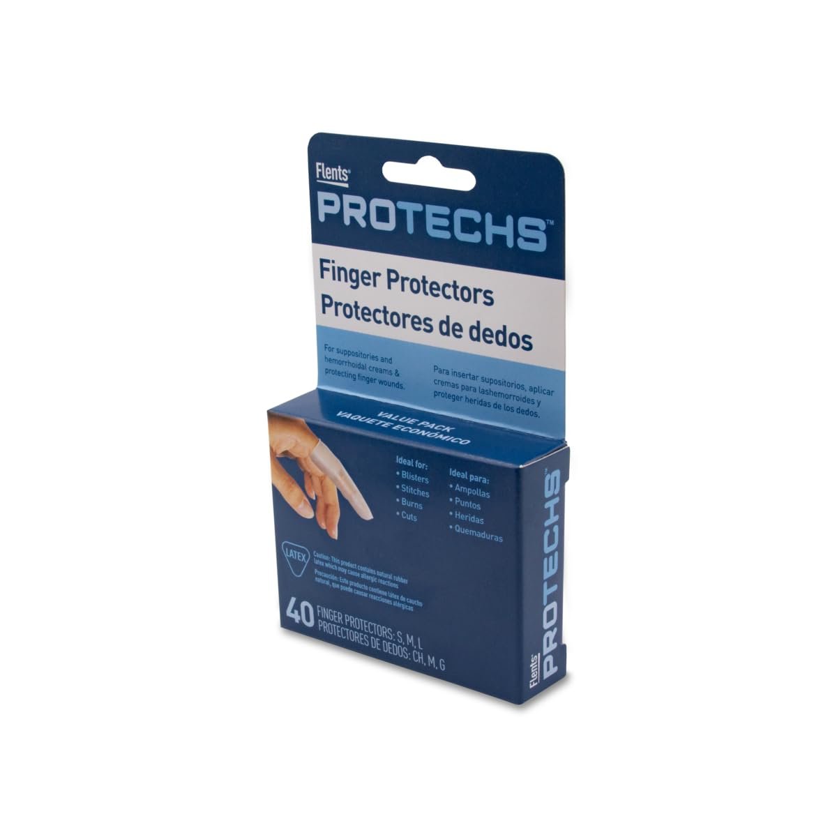 Flents Protechs Fingerkuppenschutz & Zehenkappen – Ideal für Blasen, Schürfwunden, Stiche, Verbrennungen und Schnitte – Feuchtigkeits- und Schmutzundurchlässig – Gummi – Gemischte Größen (S/M/L) – 40 Stück