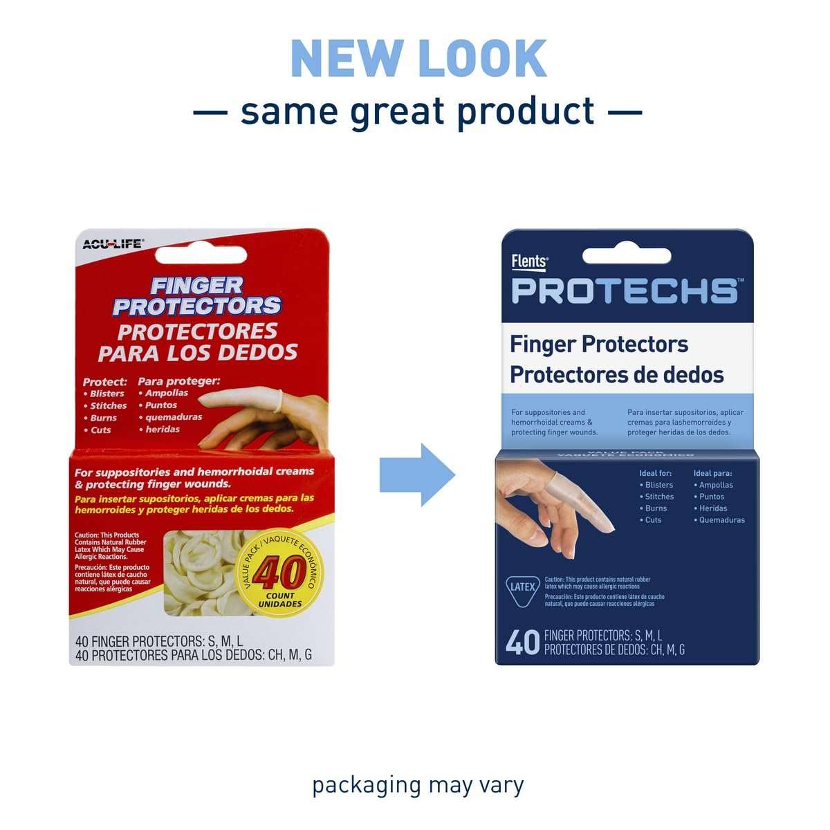 Flents Protechs Fingerkuppenschutz & Zehenkappen – Ideal für Blasen, Schürfwunden, Stiche, Verbrennungen und Schnitte – Feuchtigkeits- und Schmutzundurchlässig – Gummi – Gemischte Größen (S/M/L) – 40 Stück