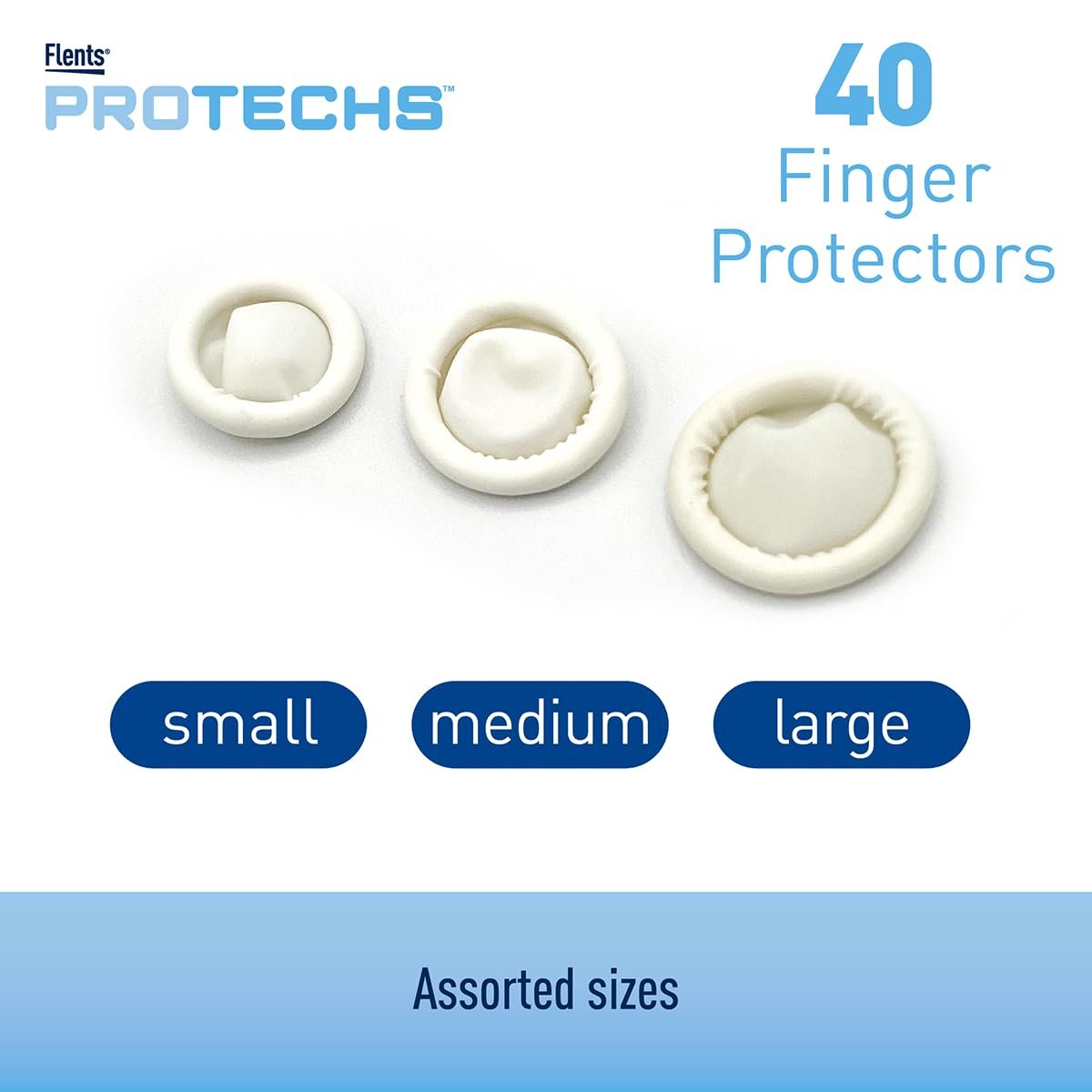 Flents Protechs Fingerkuppenschutz & Zehenkappen – Ideal für Blasen, Schürfwunden, Stiche, Verbrennungen und Schnitte – Feuchtigkeits- und Schmutzundurchlässig – Gummi – Gemischte Größen (S/M/L) – 40 Stück
