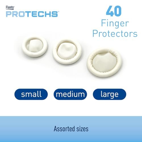 Flents Protechs Fingerkuppenschutz & Zehenkappen – Ideal für Blasen, Schürfwunden, Stiche, Verbrennungen und Schnitte – Feuchtigkeits- und Schmutzundurchlässig – Gummi – Gemischte Größen (S/M/L) – 40 Stück