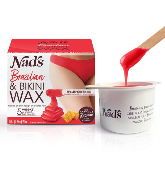Nad's Brazilian & Bikini Wachsset für Frauen – Enthaarungswachs für grobes Haar, Hartwachs + beruhigende Öltücher + Holzspatel
